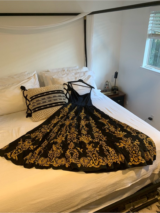 Free People Dresses & Skirts - Free People Black Maxi Dress with Gold Embroidery